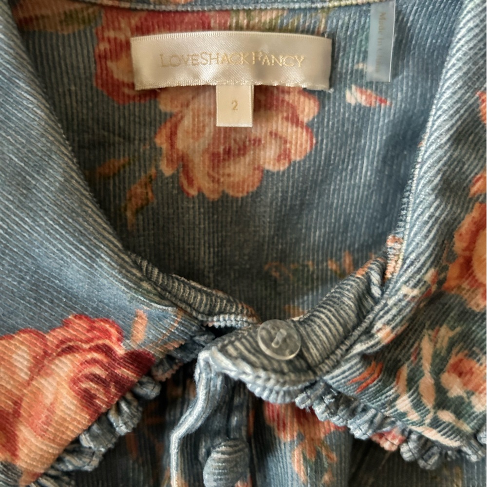 NWOT Loveshackfancy Beyers Ruffle Trim Collar Corduroy Puff Sleeve Mini Dress 2 - Picture 6 of 17